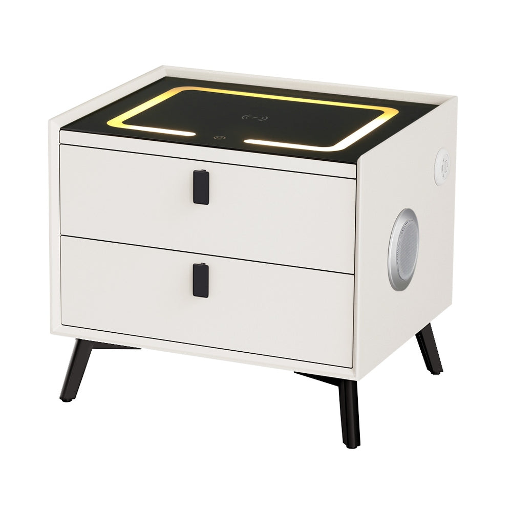Artiss Smart Bedside Table 2 Drawers with Wireless Charging Ports LED Lights