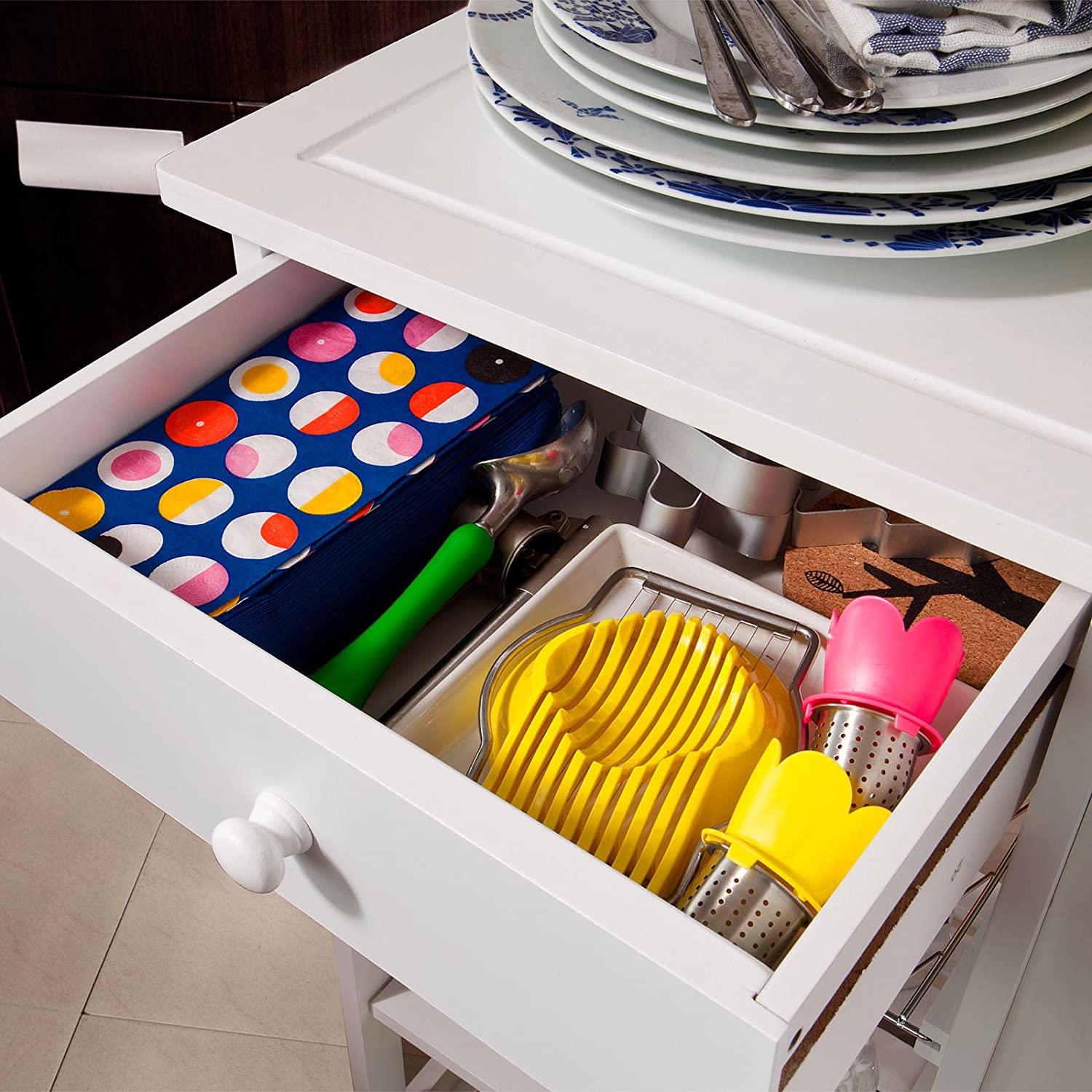 Kitchen Trolley with Wine Rack, Drawer and Shelf