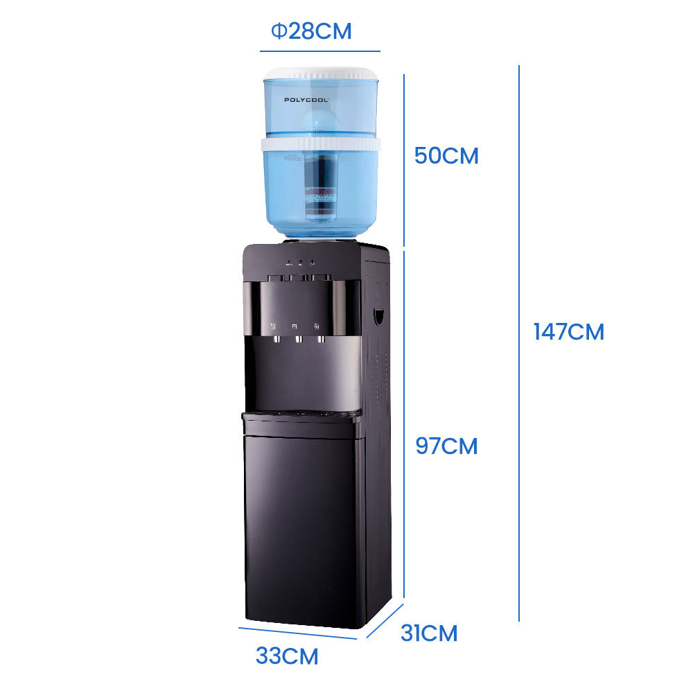 PolyCool 22L Floor Standing Water Cooler Dispenser, Instant Hot & Cold, with 7 Stage Filter Purifier System, Black