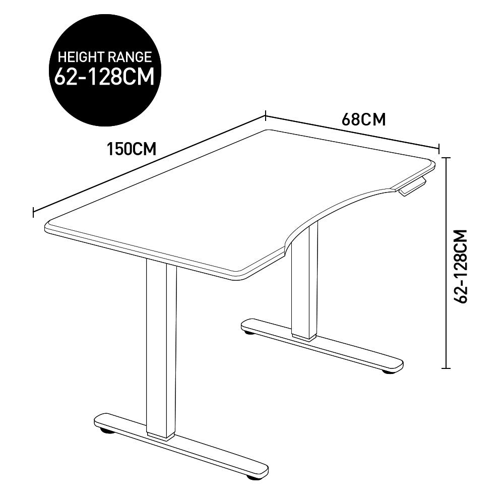FORTIA Standing Desk, 150x70cm, 62-128cm Height, 2 Motors, 120KG Load, White Oak/Silver