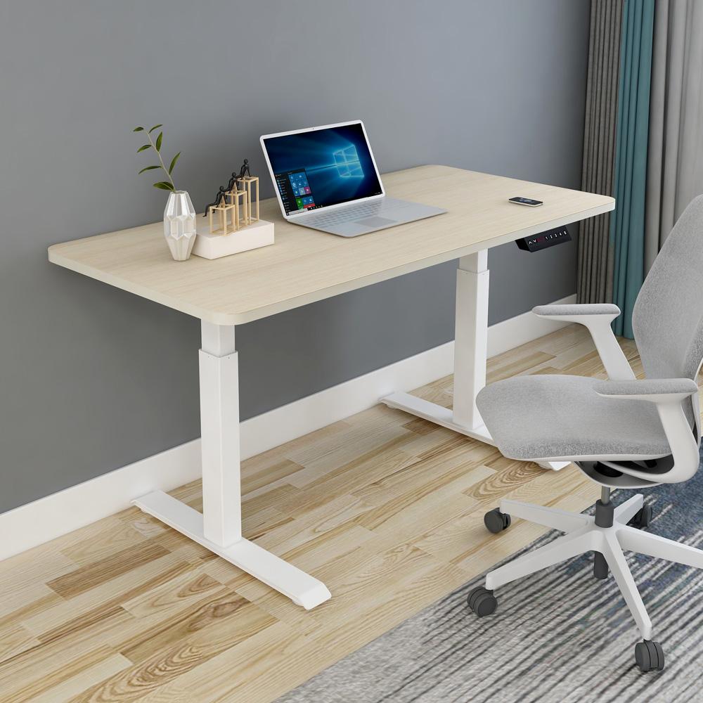 140cm Standing Desk Height Adjustable Sit Black Stand Motorised Dual Motors Frame Birch Top