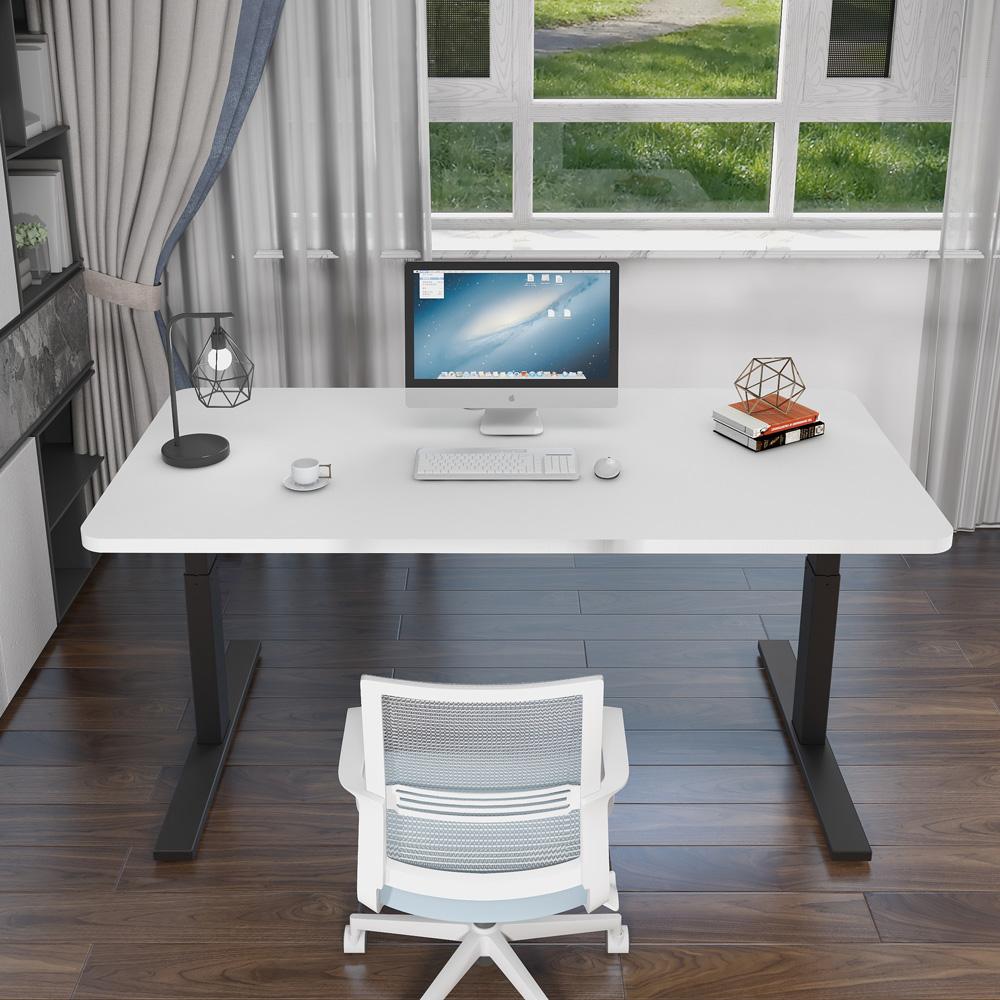 140cm Standing Desk Height Adjustable Sit Black Stand Motorised Dual Motors Frame Birch Top