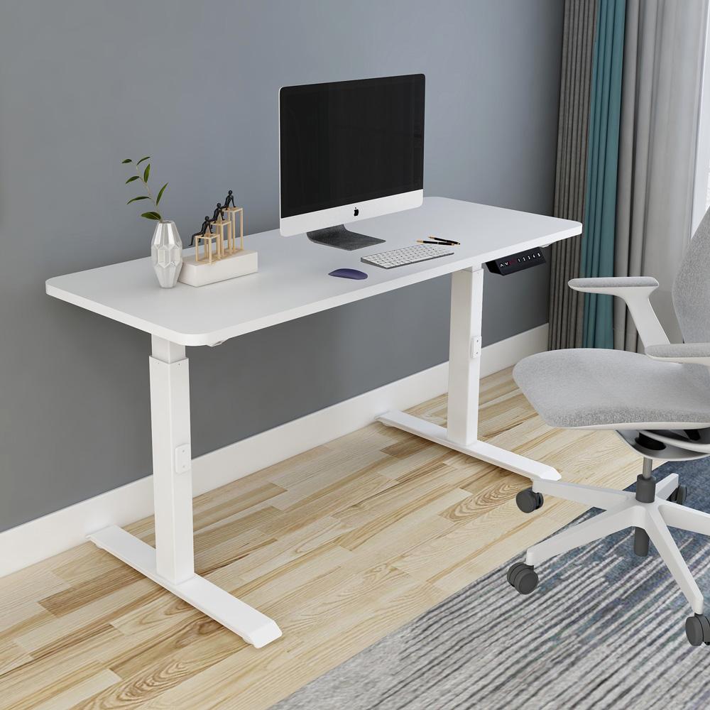 140cm Standing Desk Height Adjustable Sit Black Stand Motorised Dual Motors Frame Birch Top