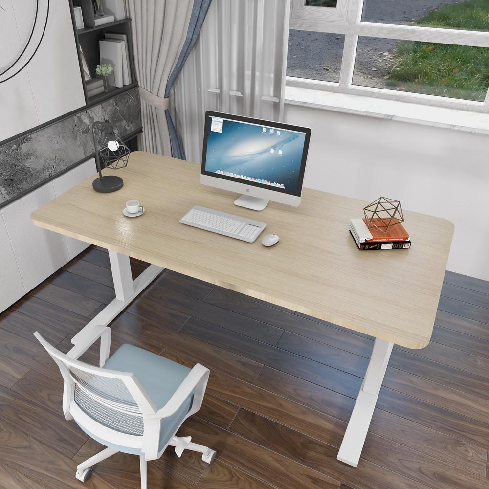 140cm Standing Desk Height Adjustable Sit Black Stand Motorised Dual Motors Frame Birch Top