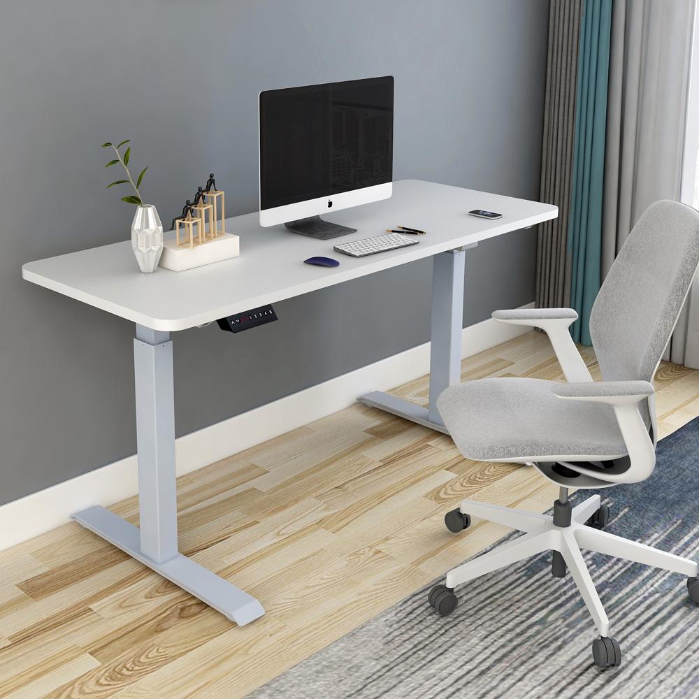 140cm Standing Desk Height Adjustable Sit Black Stand Motorised Dual Motors Frame Birch Top