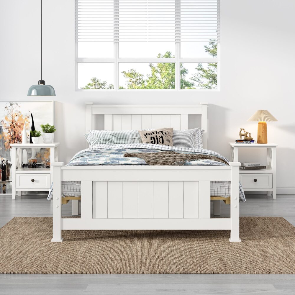 King Single Solid Pine Timber Bed Frame – White