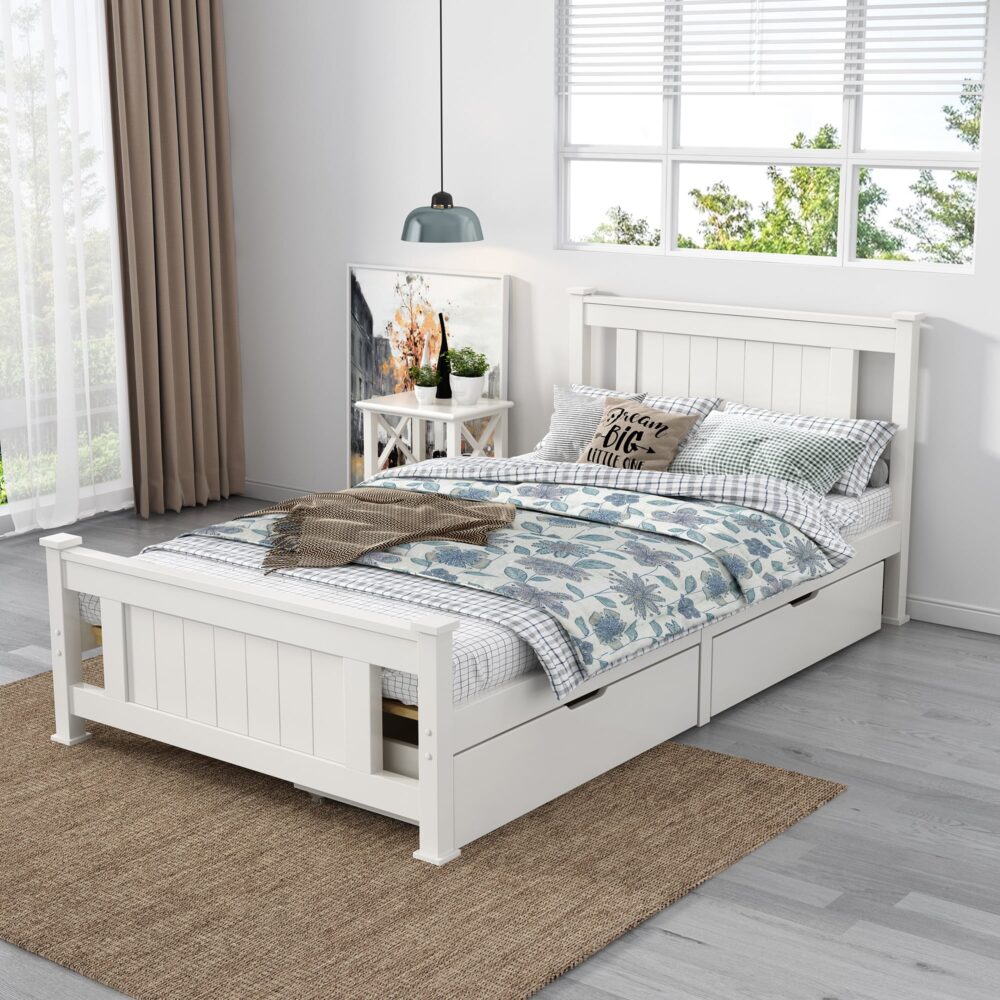 King Single Solid Pine Timber Bed Frame – White