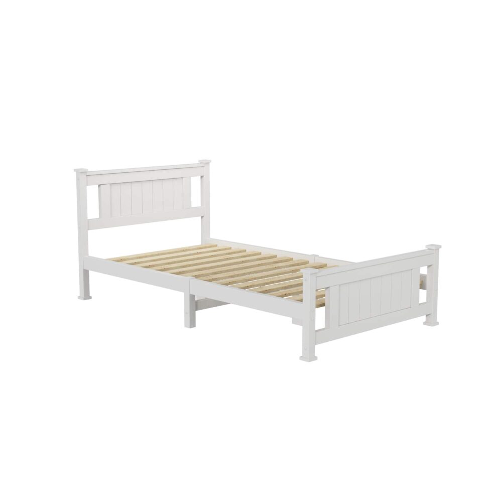 King Single Solid Pine Timber Bed Frame – White