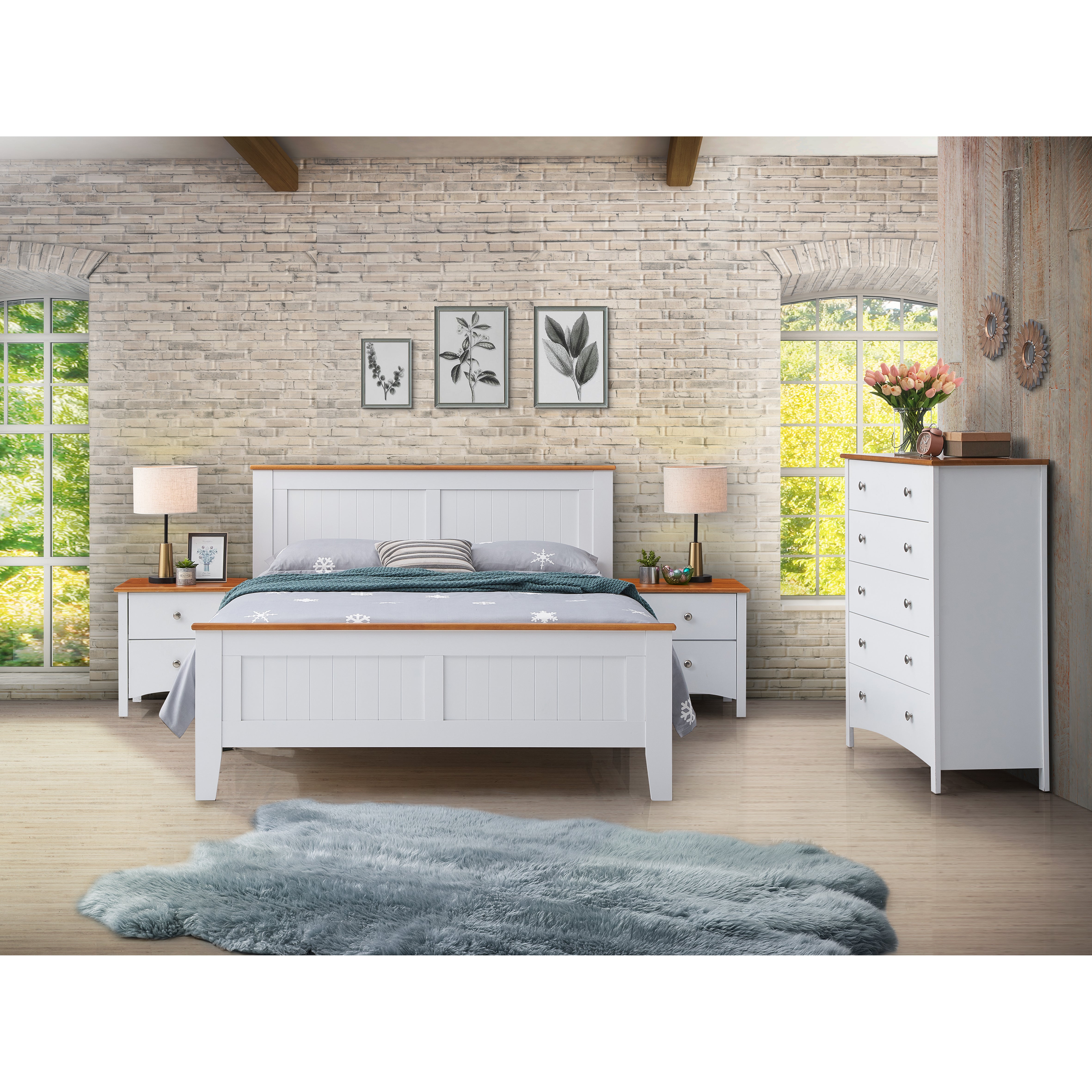 Lobelia Bedside 2pc Bedroom Set Drawers Nightstand Storage Cabinet - White