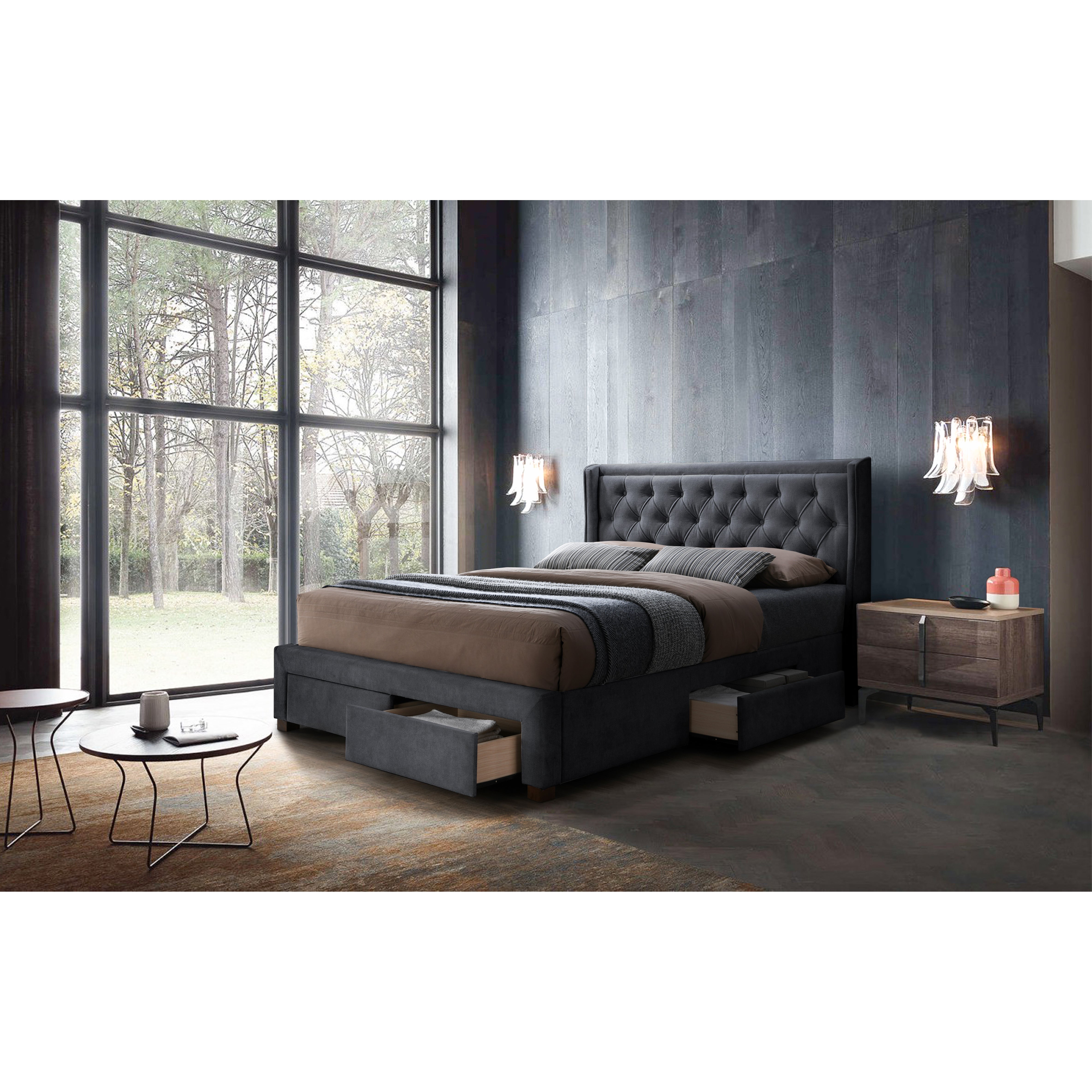 Softouch King Size Bed Frame Timber Mattress Base With Storage Drawers - Grey