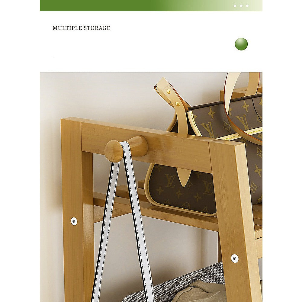 Portable Clothes Rack Coat Garment Stand Bamboo Rail Hanger Airer Closet