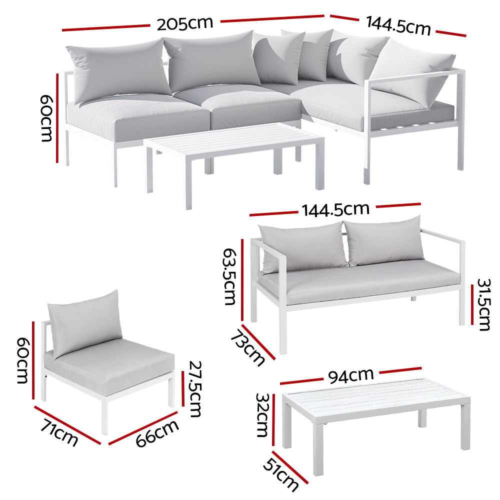 Gardeon 4-Seater Aluminium Outdoor Sofa Set Lounge Setting Table Chair Furniture