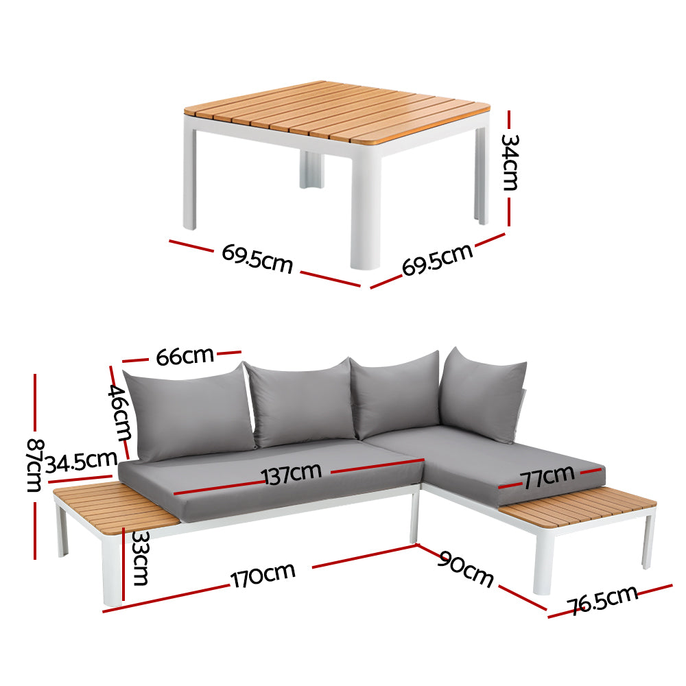 Gardeon Outdoor Sofa Set 4 Seater Corner Modular Lounge Setting Aluminium White
