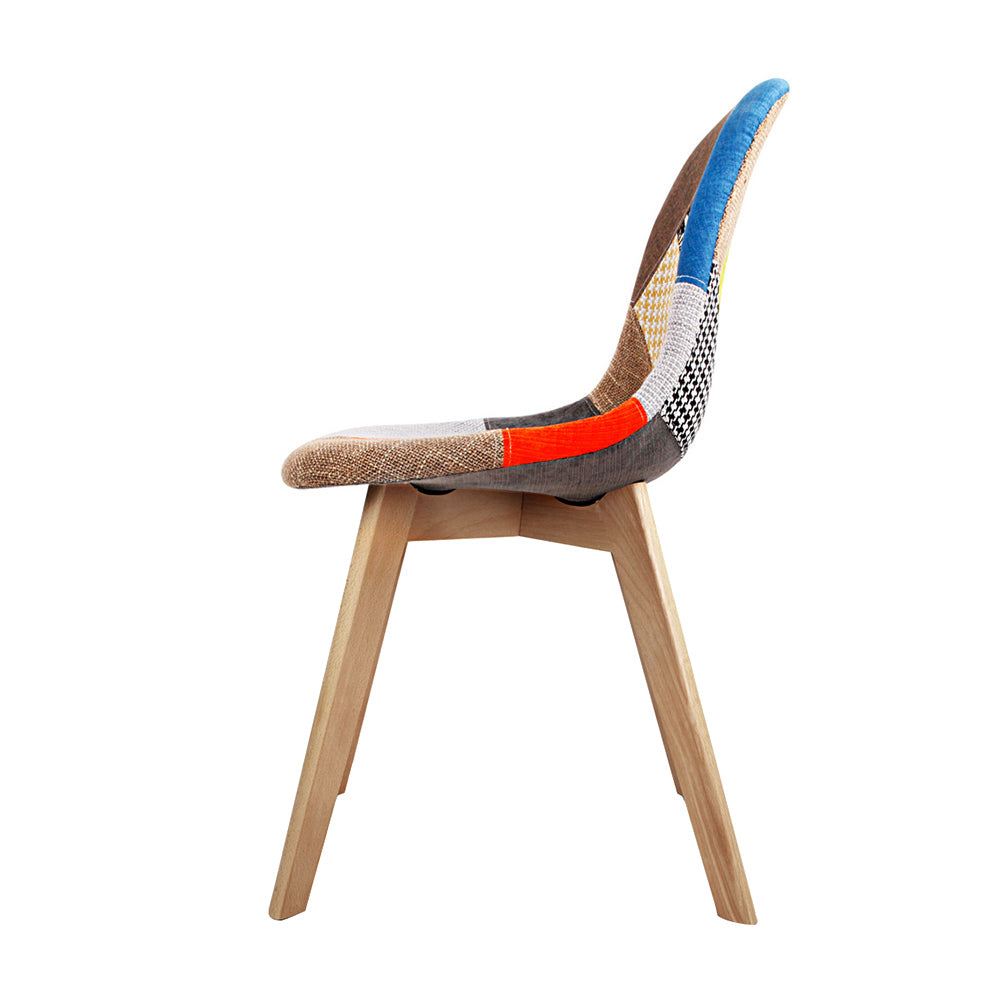 Artiss Set of 2 Retro Beech Fabric Dining Chair - Multi Colour