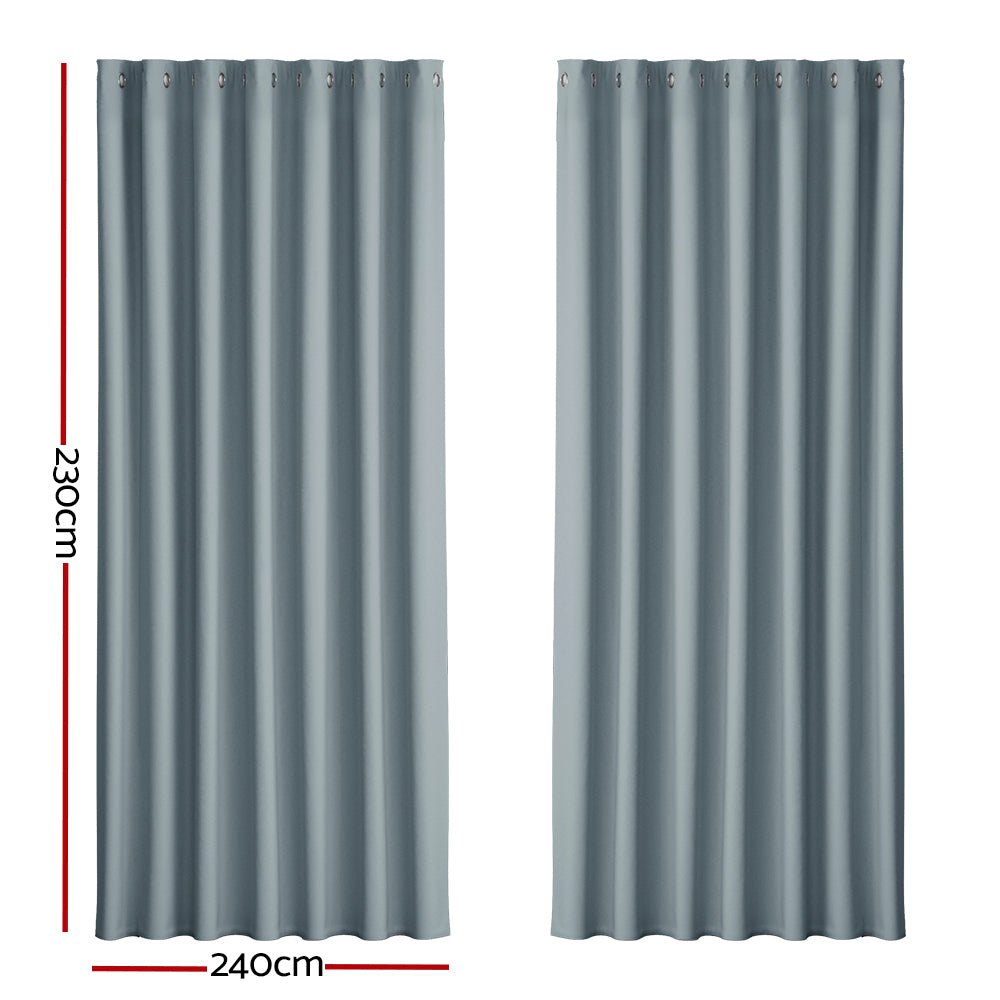 Artiss 2X Blockout Curtains Blackout Window Curtain Eyelet 240x230cm Grey