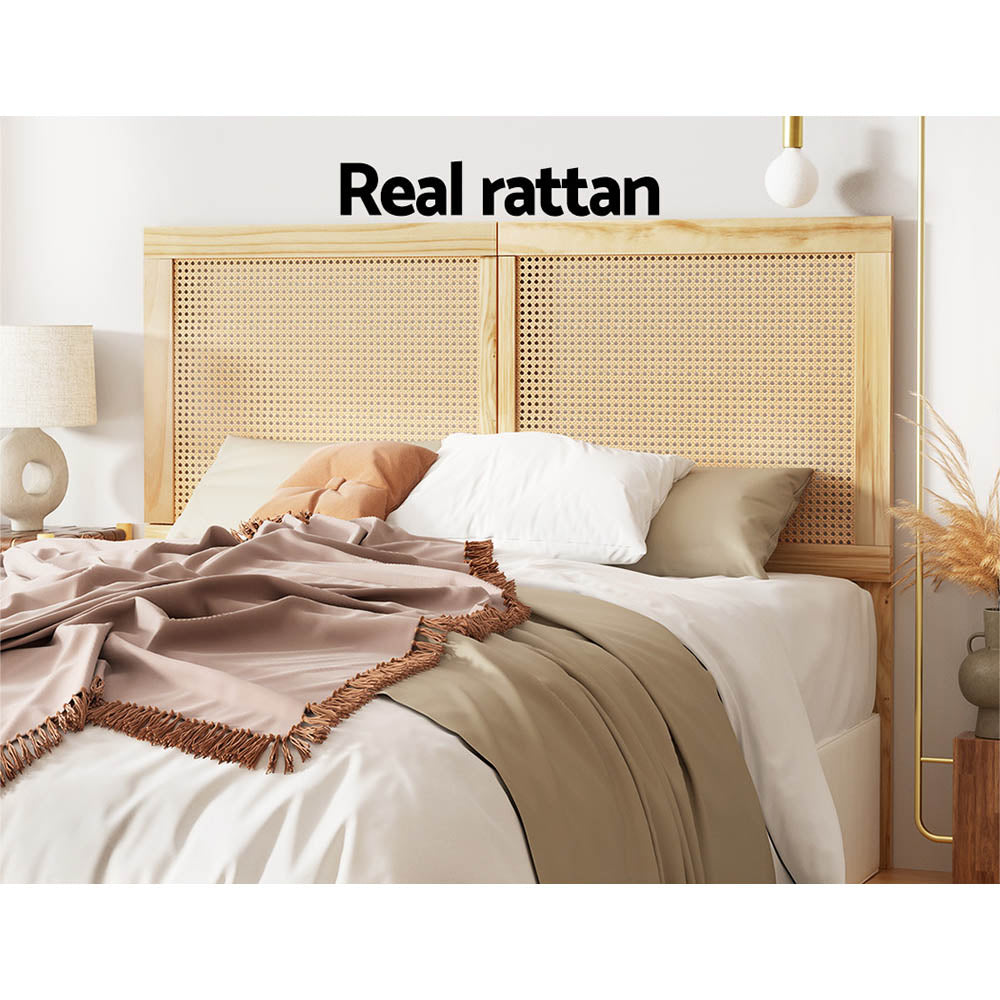 Artiss Rattan Bed Frame Double Size Bed Head Headboard Bedhead Base RIBO Pine