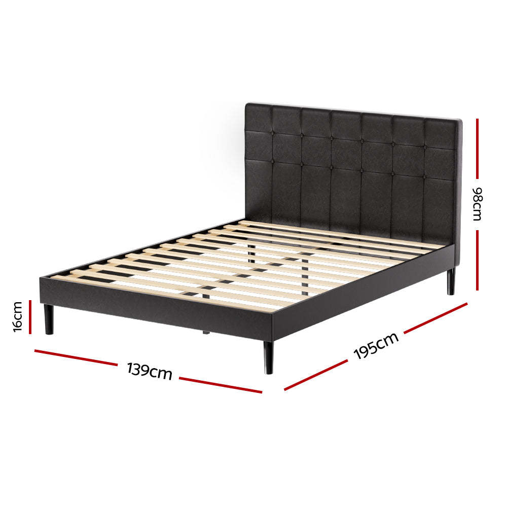 Artiss Bed Frame Double Bed Base w LED Lights Charge Ports Black Leather RAVI