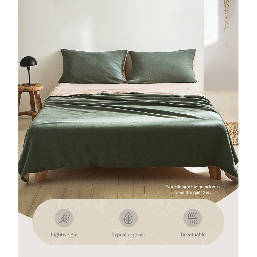 Cosy Club Sheet Set Cotton Sheets Double Green Beige