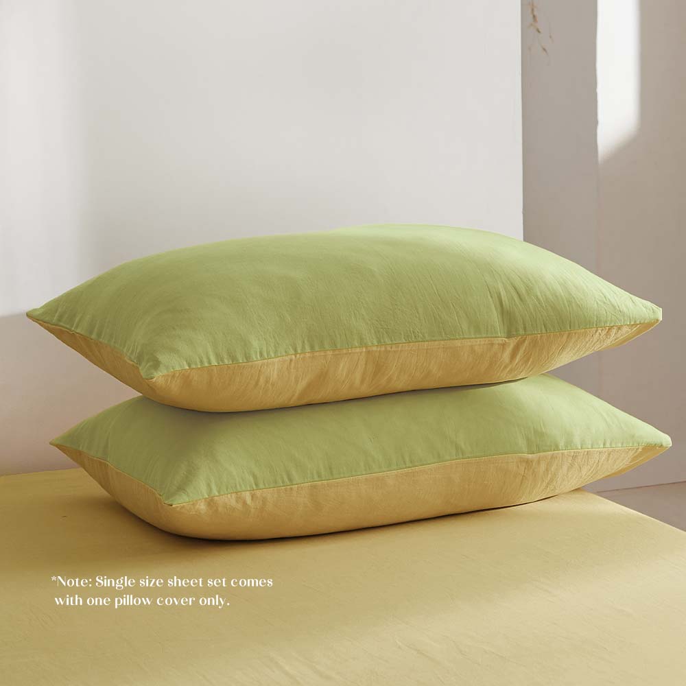 Cosy Club Washed Cotton Sheet Set Yellow Lime Queen