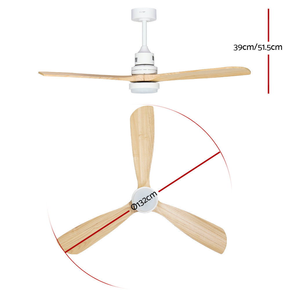 Devanti 52'' Ceiling Fan LED Light Remote Control Wooden Blades Timer Fans