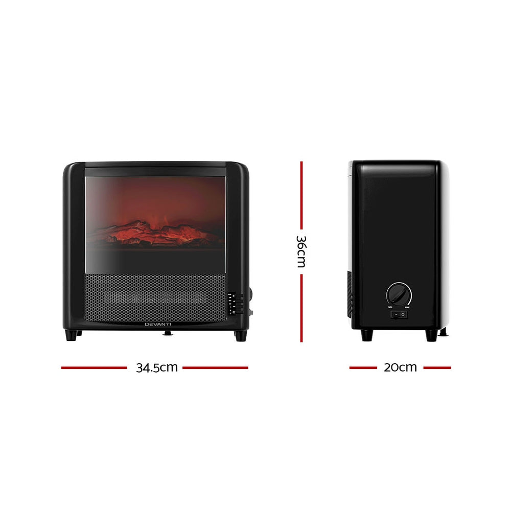 Devanti Electric Fireplace 3D Flame Effect Timer Portable Indoor Heater 2000W