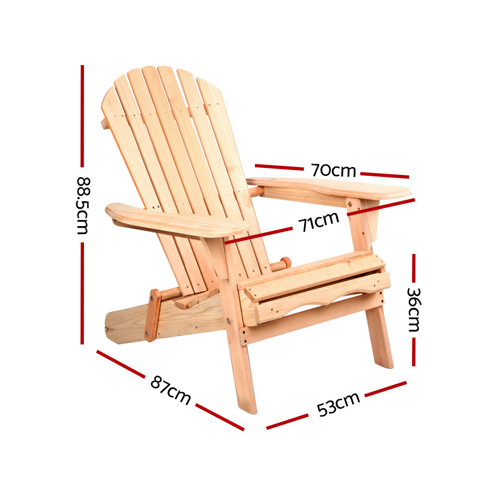 Gardeon Set of 2 Patio Furniture Outdoor Chairs Beach Chair Wooden Adirondack Garden Lounge