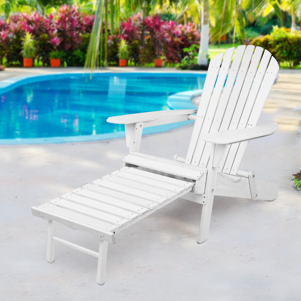 Gardeon Adirondack Beach Chair with Ottoman - White