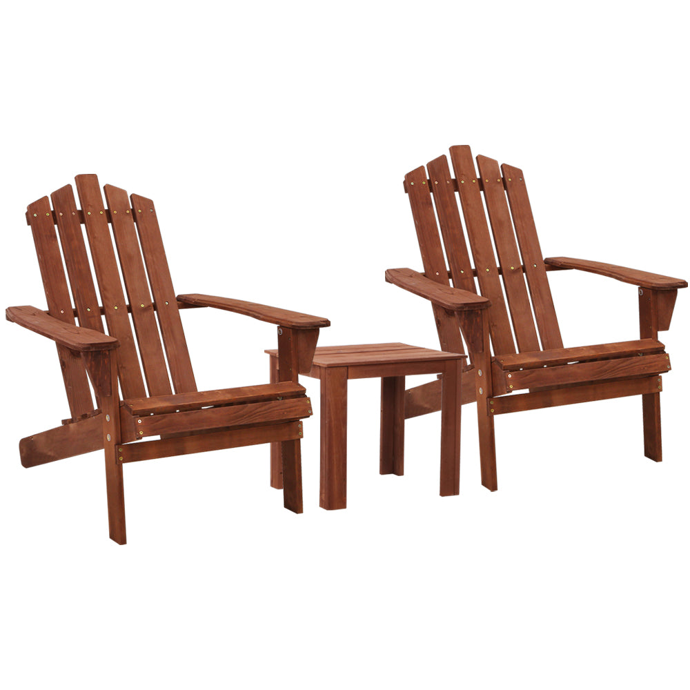 Gardeon Outdoor Sun Lounge Beach Chairs Table Setting Wooden Adirondack Patio Chair Brown