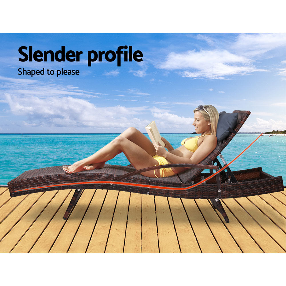 Gardeon Set of 2 Sun Lounge Outdoor Furniture Wicker Lounger Rattan Day Bed Garden Patio Brown