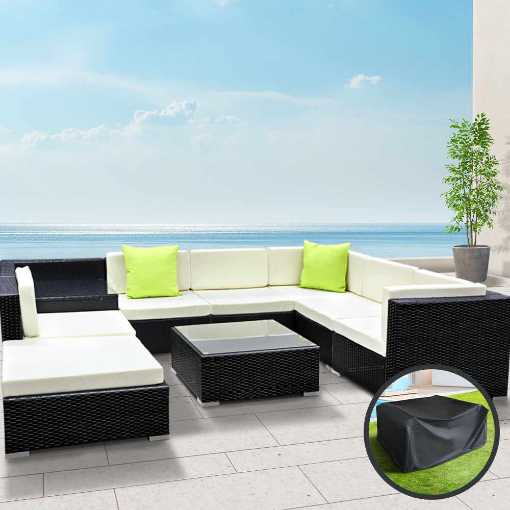 Gardeon 9PC Sofa Set with Storage Cover Outdoor Furniture Wicker