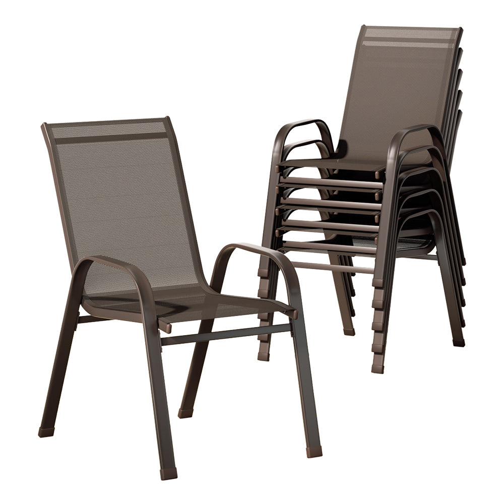 Gardeon 6pcs Outdoor Dining Chairs Stackable Chair Patio Garden Furniture Brown