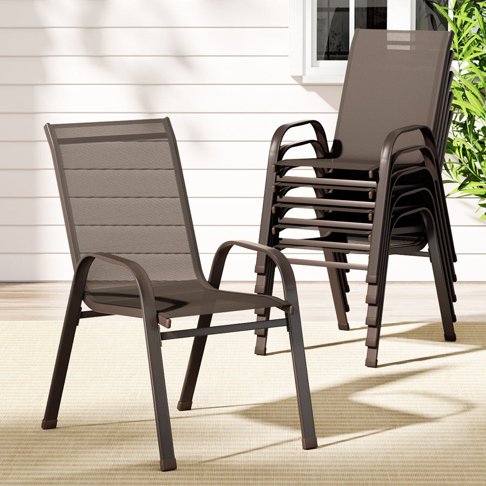 Gardeon 6pcs Outdoor Dining Chairs Stackable Chair Patio Garden Furniture Brown