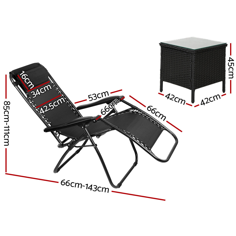 Gardeon Sun Lounge Zero Gravity Chair Table Outdoor Folding Recliner Reclining