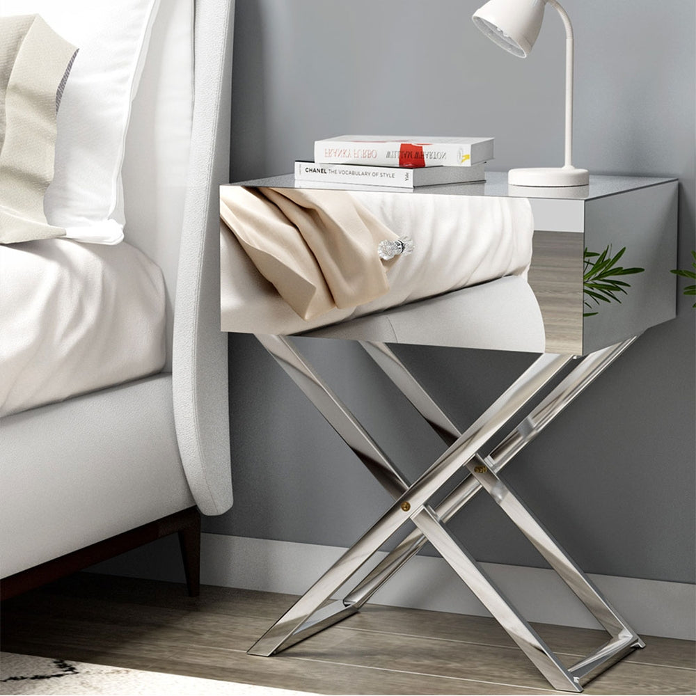 Artiss Mirrored Bedside Table Side End Table Drawers Nightstand Bedroom Silver