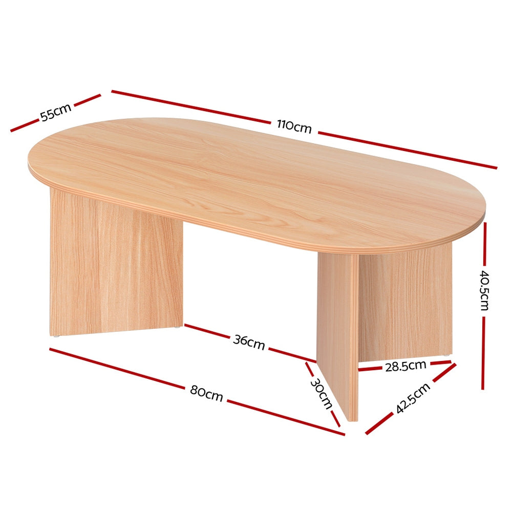 Artiss Oval Coffee Table Particle Board Wooden Living Room Table 110CM
