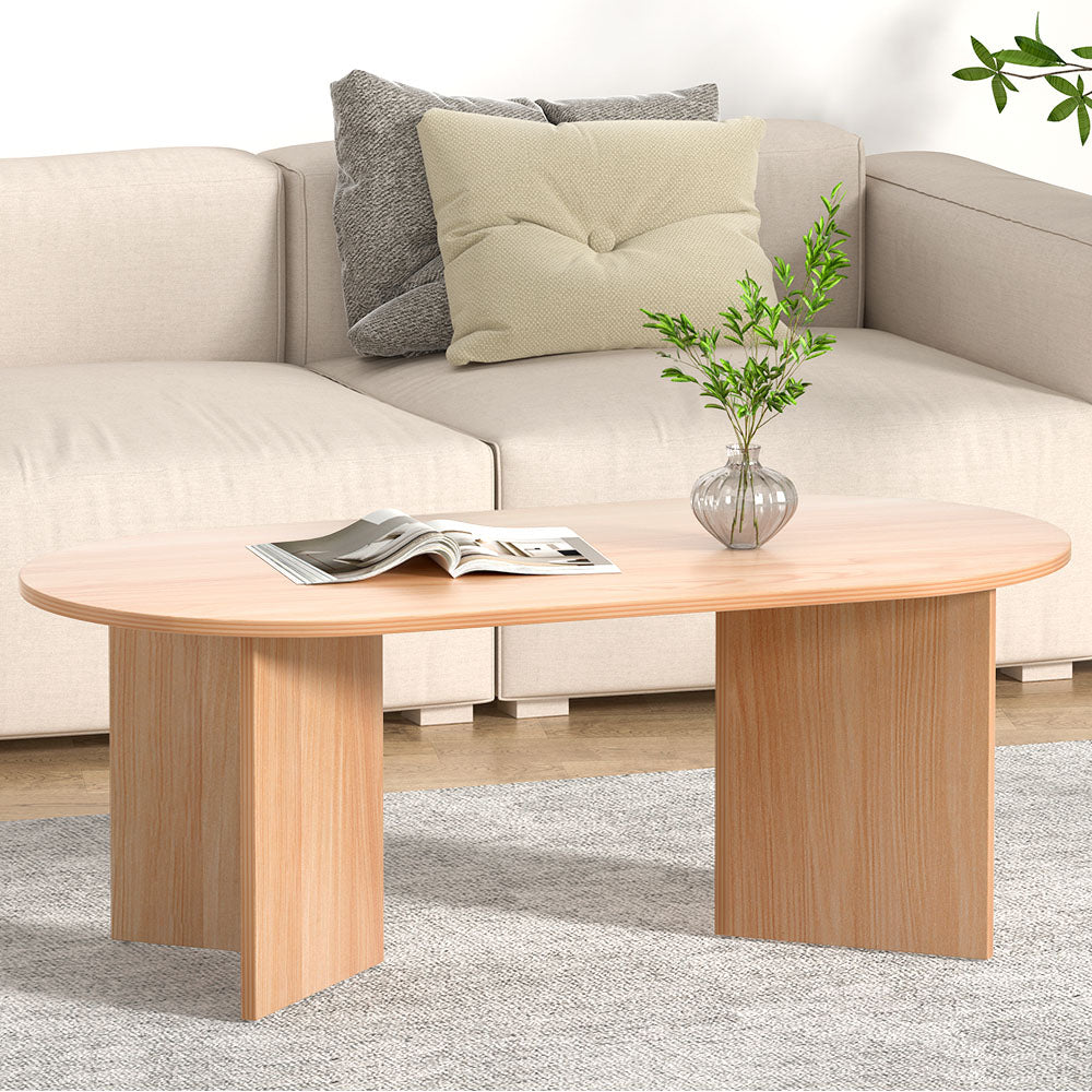 Artiss Oval Coffee Table Particle Board Wooden Living Room Table 110CM