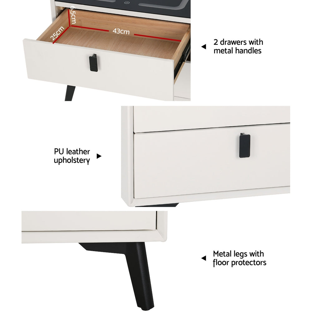 Artiss Smart Bedside Table 2 Drawers with Wireless Charging Ports LED Lights