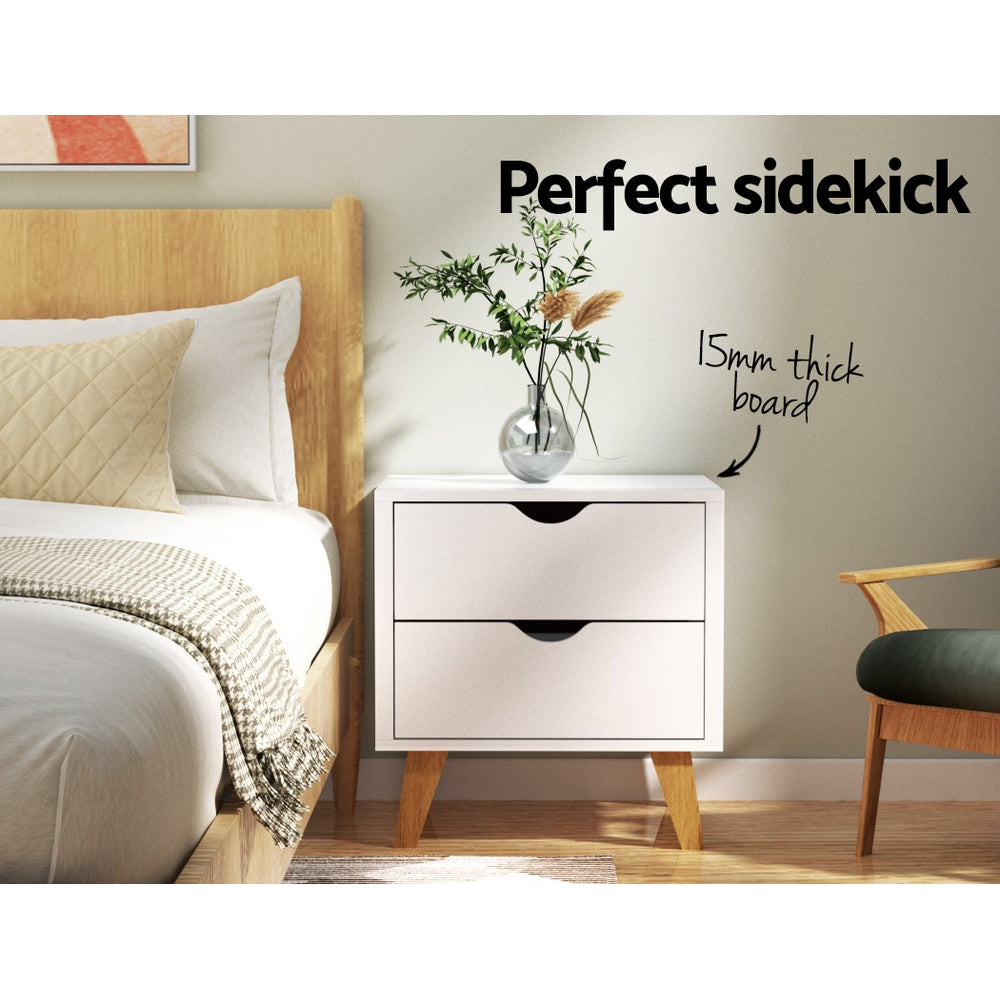 Artiss 2 Drawer Wooden Bedside Tables - White