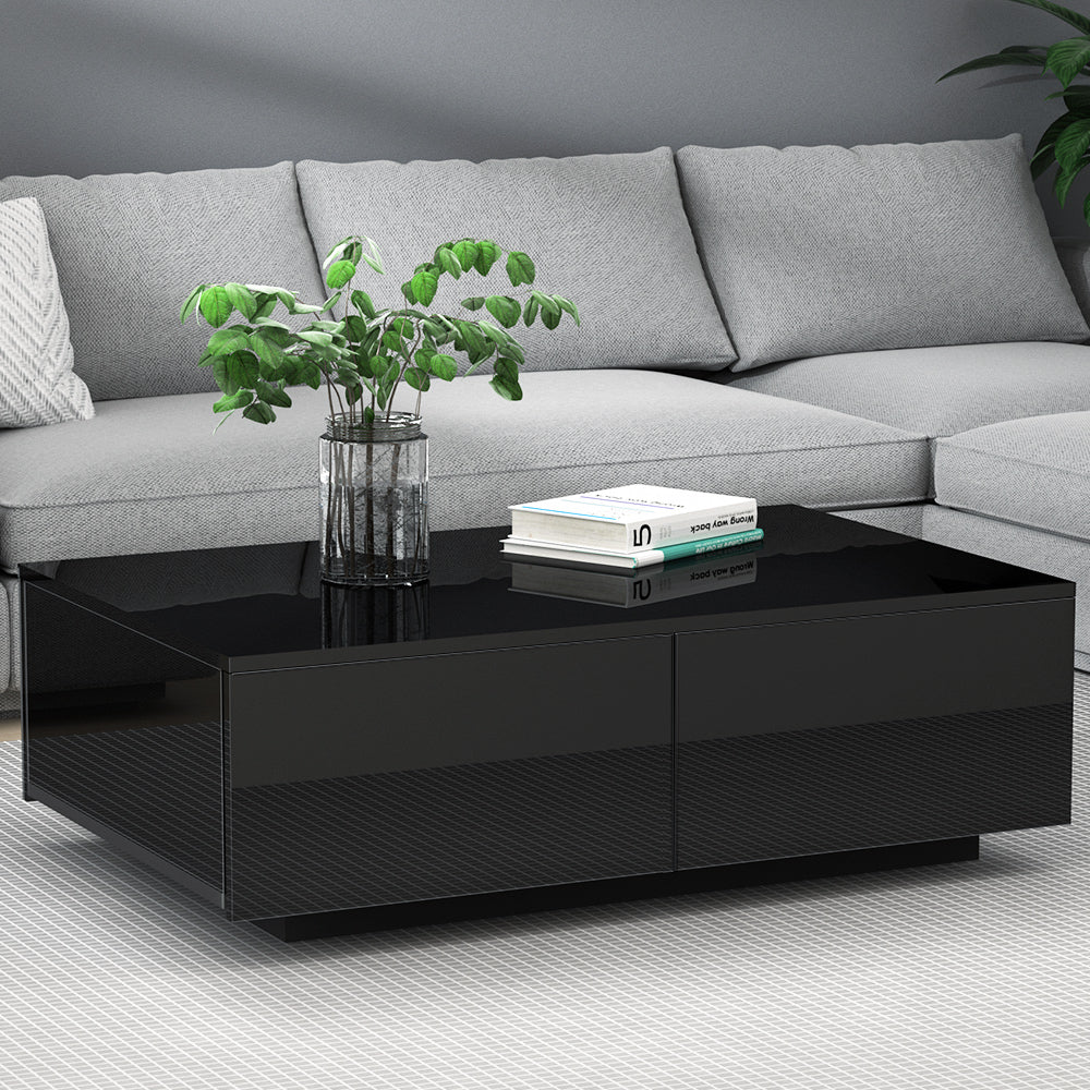 Artiss Modern Coffee Table 4 Storage Drawers High Gloss Living Room Furniture Black