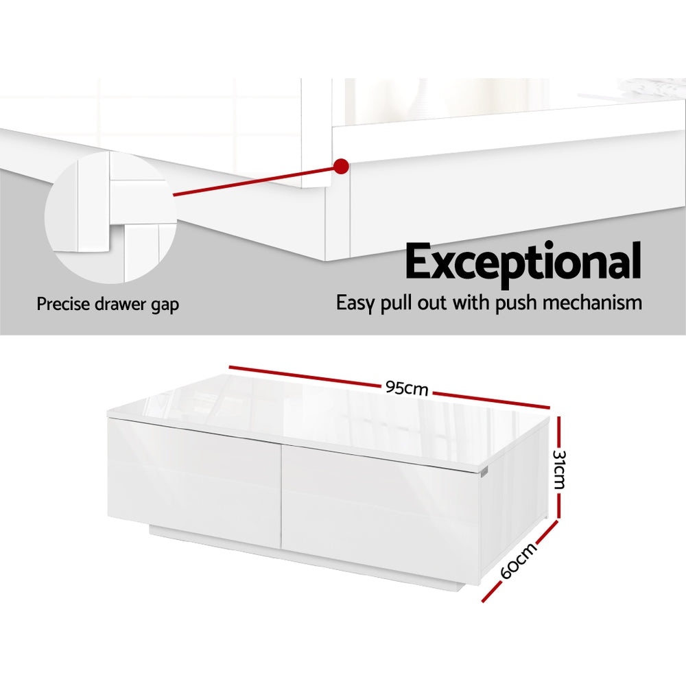 Artiss Modern Coffee Table 4 Storage Drawers High Gloss Living Room Furniture White