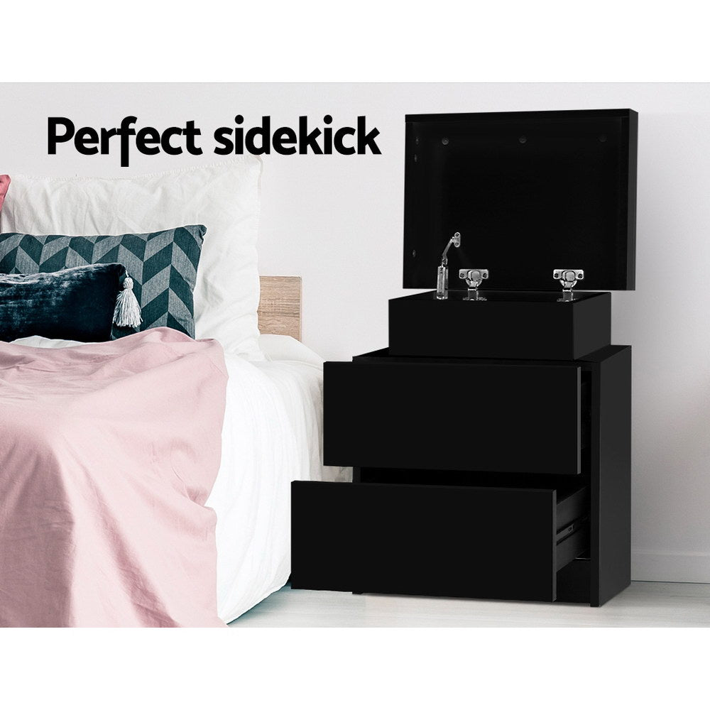 Artiss Bedside Tables 2 Drawers Side Table Storage Nightstand Black Bedroom Wood