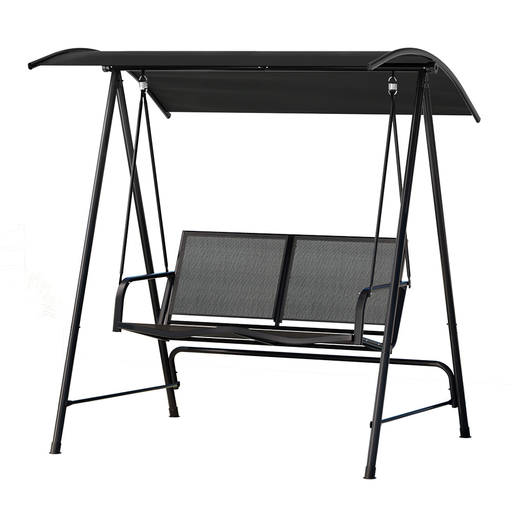 Gardeon Outdoor Swing Chair Garden Bench 2 Seater Canopy Patio Furniture Black