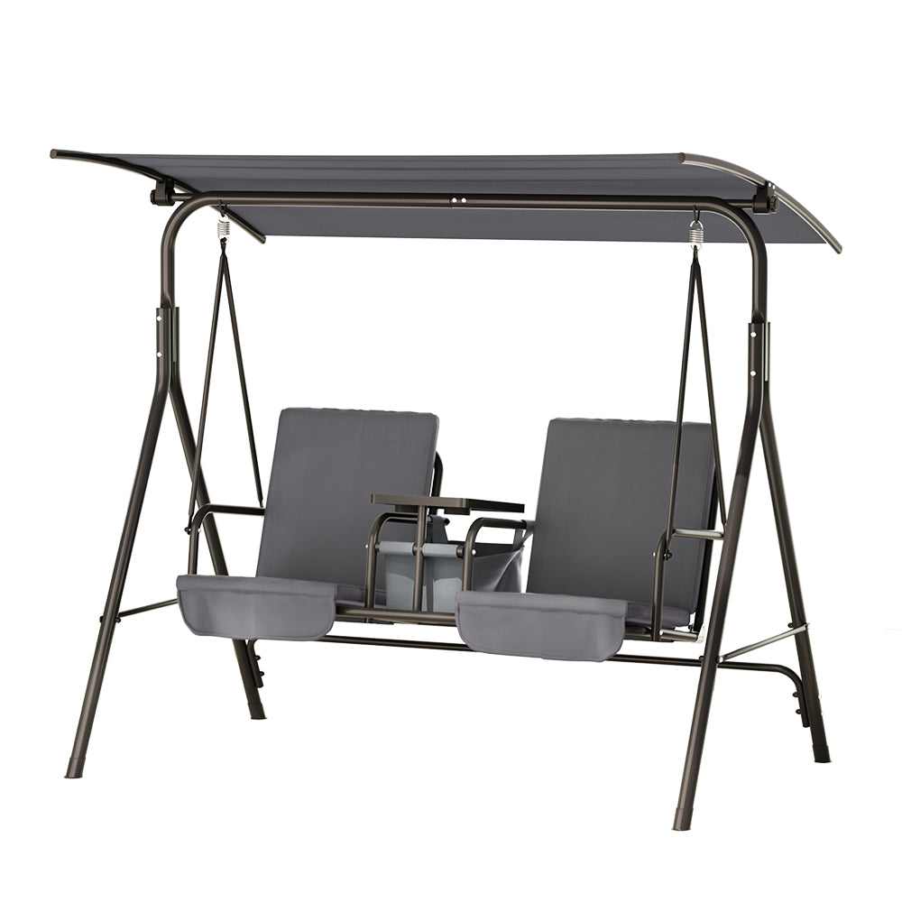 Gardeon Outdoor Patio Swing Chair 2 Seater Canopy Table Top Cup Holder Black