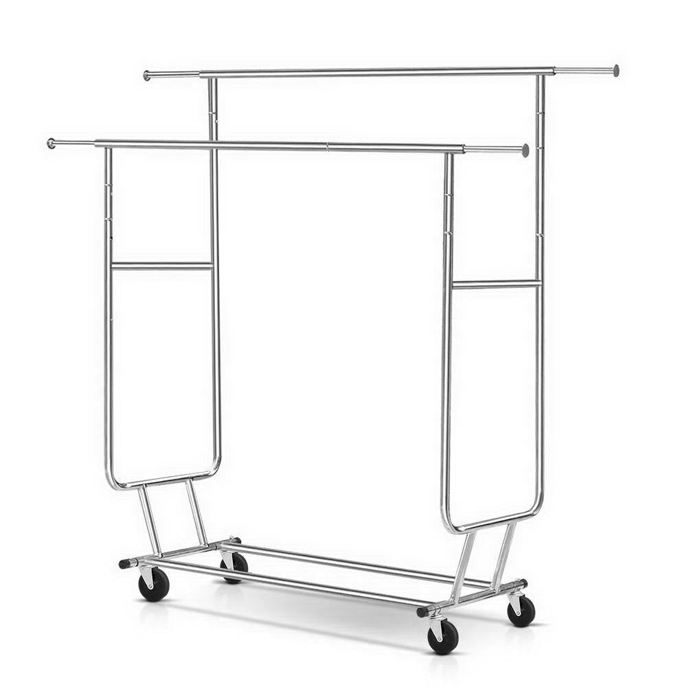 Artiss 6FT Double Rail Clothes Rack Coat Stand Adjustable Garment Rolling Hanger