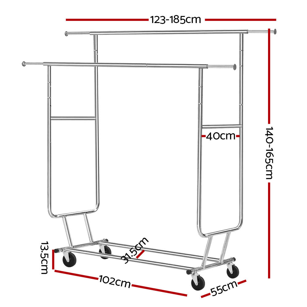 Artiss 6FT Double Rail Clothes Rack Coat Stand Adjustable Garment Rolling Hanger