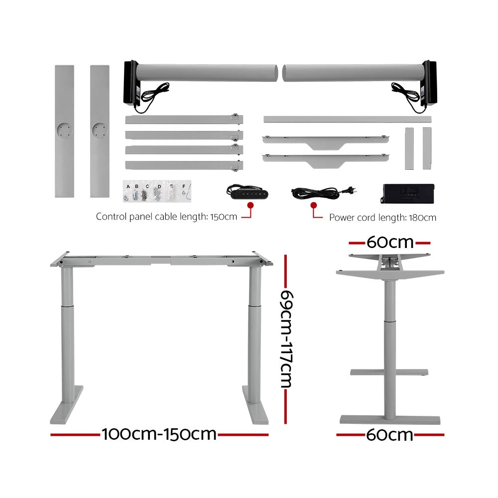 Artiss Electric Standing Desk Height Adjustable Sit Stand Desks Grey Black 140cm