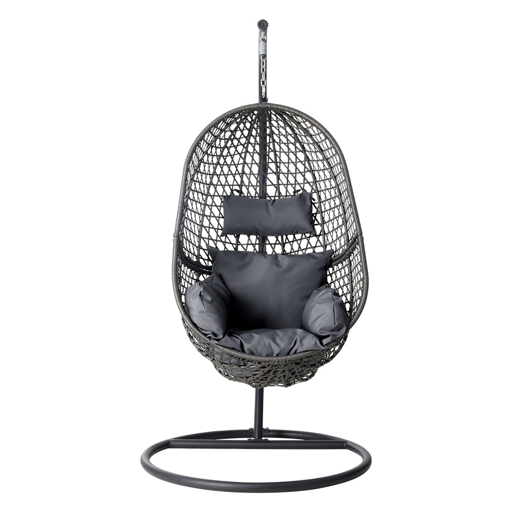 Gardeon Swing Chair Egg Hammock With Stand Outdoor Furniture Wicker Seat Black