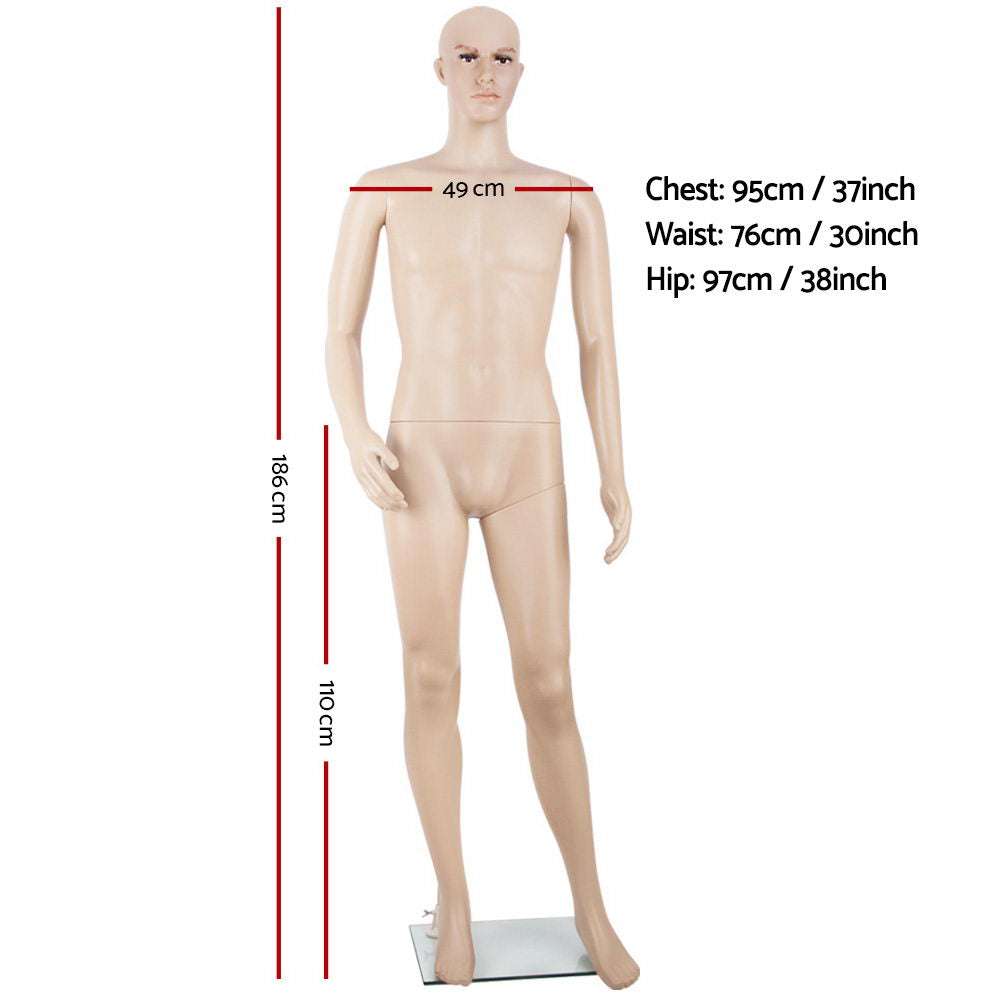 186cm Tall Full Body Male Mannequin - Skin Coloured