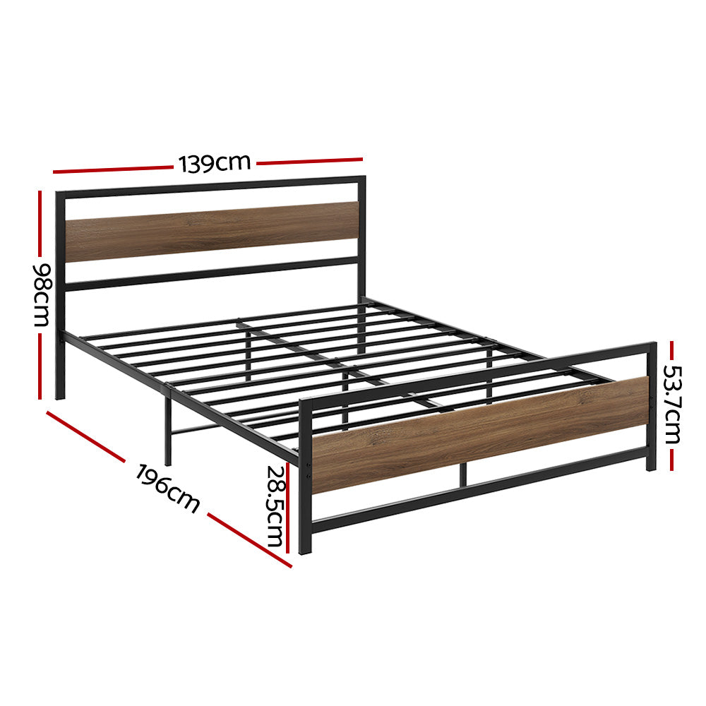 Artiss Bed Frame Metal Bed Base Double Size Platform Wooden Headboard Black DREW