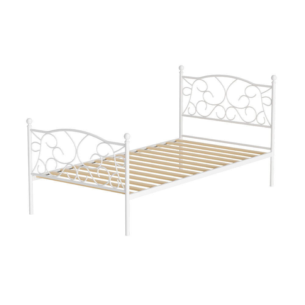 Artiss Bed Frame Metal Bed Base Single Size Platform Foundation White GROA